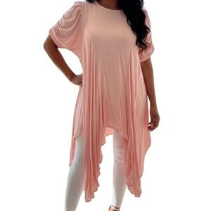 A377  Blush Pink Resort Wear Flowing Hi-Lo Tunic Top Sash Included Size M NWOT